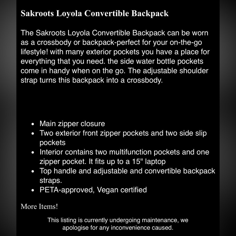 SAKROOTS Loyola Large Convertible Backpack EUC - Picture 6 of 6